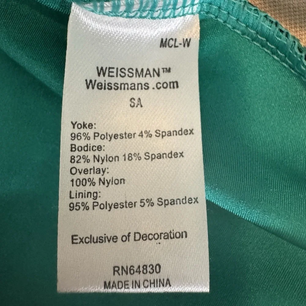 Weissman Elite Dance Costume SA Rhinestones & Ostrich Feathers Teal Bow 2pc Set